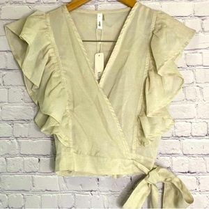 NWT! Ruffle Sleeve Wrap Crop